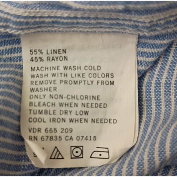 Nautica Baby Blue Linen Blend Shirt Size XL Railroad Stripe Button Down Long Sle - Picture 6 of 14